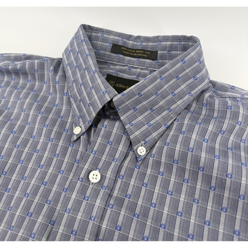 Allen Edmonds Men's Large Button Down Shirt Blue Gray Check Cottonβ Wrinkle Free